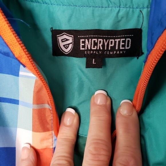 Encrypted Mens Loyalty Plaid Gingham Hoodie Marine Winf Btraker Jacket Size-L - Picture 8 of 14